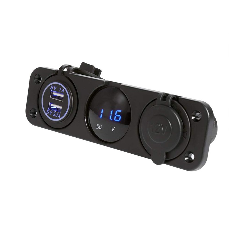 Dual USB Car Charging Socket, Car Boat Charger, 3 Hole