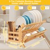 Tefola Bamboo Dish Drying Rack, 2-Tier Foldable Design with Utensil
