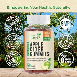 Health Nutrition Naturals Gomitas de vinagre de sidra de manzana 1000 mg - Máxima potencia, sin azúcar, vitaminas gomosas de vinagre de sidra de...   