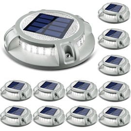SIEDiNLAR Solar Driveway Lights Outdoor 4 Modes 40 LEDs Dock Driveway Markers Deck Light Waterproof for Step Ground Walkway Pathway Yard Garden, White/Warm Dynamic Lighting (12 Pack)