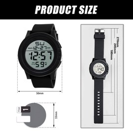 Digital Watch,Digital Watches for Men,Mens Digital Watch,with Led Backlight,Suitable for Football,Training,Running,Cycling and Students,with 2 Watch Face Films