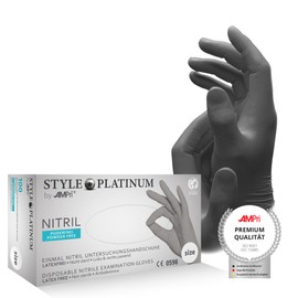 AMPri Med-Comfort Nitrile Gloves, Silver Grey, Platinum, Pack of 100, Size S, Powder-Free, Style Platinum by Med-Comfort: Nitrile Disposable Gloves, Disposable Gloves in Sizes XS, S, M, L, XL