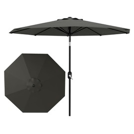 9Ft Patio Umbrella - 8 Sturdy Ribs Outdoor Table Umbrella with Crank Lift & Push Button Tilt - Market Umbrella for Pool, Deck, Yard, Garden - Gray