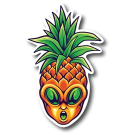 Pineapple Alien Head 5 Inch Waterproof Decal Sticker Wall Window Tie-dye Alien Stoner Stones Psychedelic Mushroom Hippie Green Rainbow Galaxy Rock Gypsy Indian Trible Sunflower Mountain Cactus CS1486-2PK