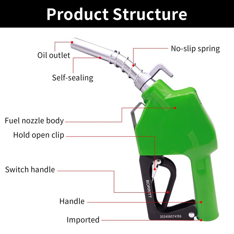 BORRITT Green 3/4" Inch NPT Automatic Shut-Off Fuel Nozzle With