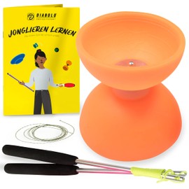 Diabolo Set with Comet Diabolo and Henry's Replacement Cord - Starter Set - Made in Italy (Neon Orange)