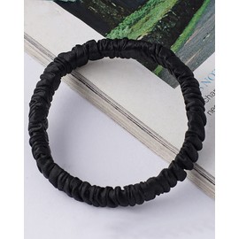 100% Slim Silk Scrunchies for hair, JOYCHER Hair Scrunchies 3 Pack, 100% Pure Mulberry Silk Hair Ties Hair Bands for Women,Girls,Thick Curly Hair No Crease Soft Less Pulling-Black, Apricot, Champagne