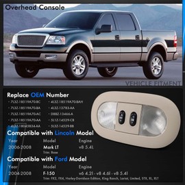 Overhead Console with LED Dome Map Light & Sunroof Switch Fit for Ford F150 2004-2008 For Lincoln Mark LT 06-08 Cab Interior Ceiling Roof Reading Lamp Replace# 7L3Z-18519A70-BA 7L3Z-18519A70-BC, Beige