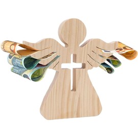 OPVXZAD Wooden Angel With Engraving, Angel Money Clip Made of Wood, Guardian Angel Money Gift, Wooden Angel Wooden Carved Money Clip with Cross, A Christening Gift for Boys and Girls