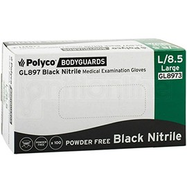B M POLYCO BODYGUARD Nitrile Powder Free Glove, Black, Pack of 100
