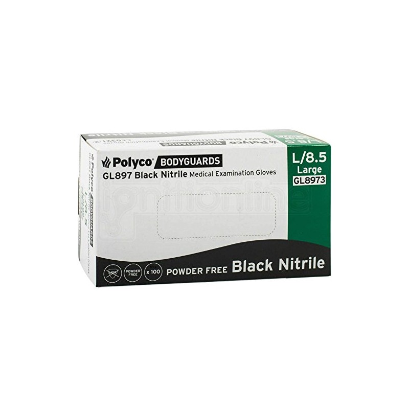 B M POLYCO BODYGUARD Nitrile Powder Free Glove, Black, Pack