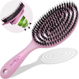 marQus Organic Hair Brush Wild Boar Bristles without Pulling, Detangler Brush with Double Spiral Spring, Professional Detangling Brush for All Hair Types, Sustainable Material, Wet and Dry, More Shine, Volume, Blush
