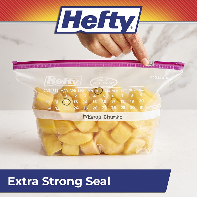 Hefty Slider Calendar Storage Bags, Half Gallon Size, 32 Count