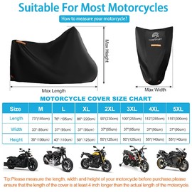 Large Motorcycle Cover Waterproof Outdoor,600D Heavy Duty Oxford Fabric,4 Reflective Strips,Lock Holes & License Plate Window(3XL 100" X 37" X 50")