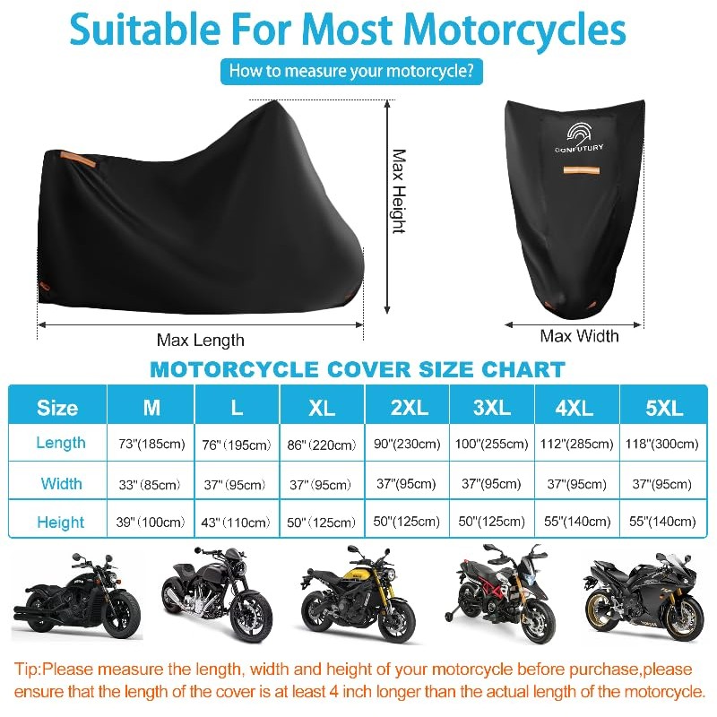 Large Motorcycle Cover Waterproof Outdoor,600D Heavy Duty Oxford Fabric,4 Reflective