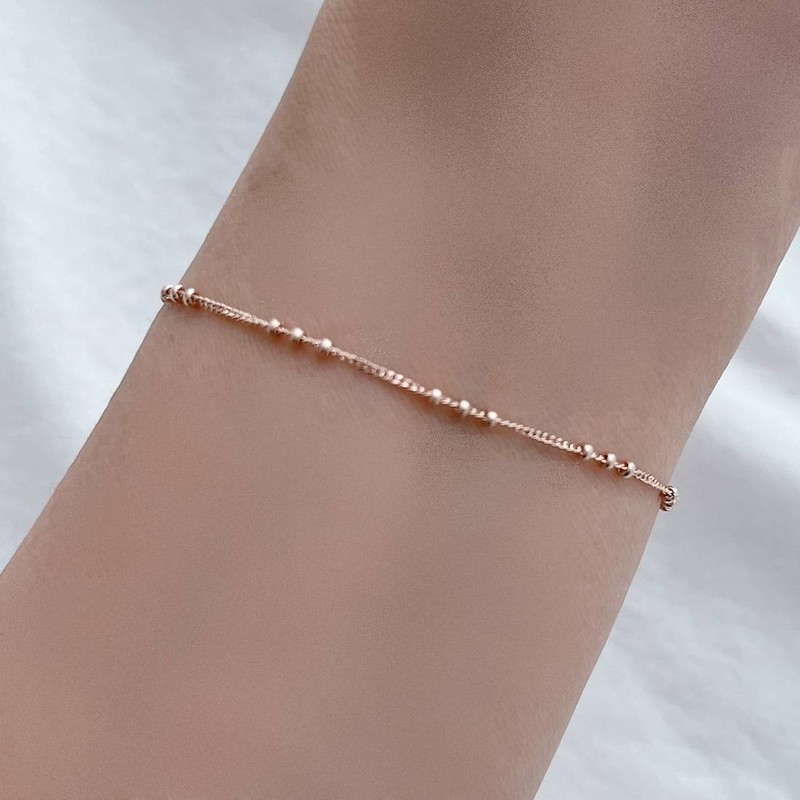 Silver 925 Bracelet 18k Mini Ball Point Silver Ball Chain