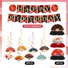 Hibachi Party Decorations, Japanese Themed Birthday Banner, Hanging Swirls, Honeycomb Table Centrepieces, Asian Inspired Party Supplies