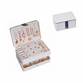 通用 Jewellery Box Variety PU Leather Jewellery Box Jewellery Case Small Jewellery Box Travel Jewellery Organiser for Rings, Necklaces, Earrings, Headgear (White Multilayer Jewellery Box)