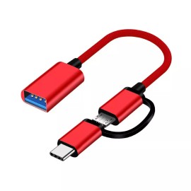 Universal 2 In1 Type C Micro USB Male To USB Female OTG Adapter Converter Cable - Red