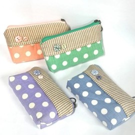Dotted Cosmetics Sanitary Products Square Cushion Pouch School Supplies Pencil Case Dotted Pouch Pencil Case A Type Pink / 땡땡이 화장품 위생용품 사각 쿠션 파우치 학용품 필통 땡땡이 파우치 필통 A타입 핑크