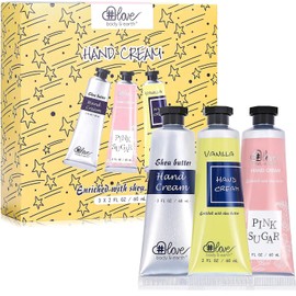 Body & Earth Love Hand Cream Gift Box for Women, Natural Ingredients with Shea Butter, Hand Care Cream for Dry Hands, 3 x 60 ml Travel Size Lotion Set (Gold)