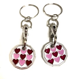 UK Phoenix Trolley Token New £1 Coin Shape 12 Sided Shopping Cart Key Ring Release Shop Locker Keychain (2 x Multi Hearts)