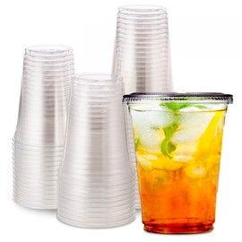 [1000 SET]HAKOWARE by Harvest Pack 16 oz Ultra Clear Plastic Cold Cups with Flat Lids, Disposable Wedding Party Drinking Cups Tumblers, Iced Coffee Beer Juice Cold Beverage
