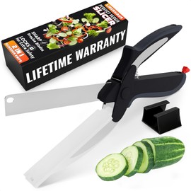 Cutting Board Scissors - 2 In 1 Kitchen Scissors with Cutting Board Knife Combo with Safety Lock and Storage Holder, Sharp Stainless Steel Blade, Dishwasher Safe - For Slicing Vegetables and Fruits