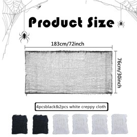 5pcs Halloween Creepy Clothes, 30x72 inch Scary Halloween Decorations, Halloween Horror Decoration Gauze, Houses Halloween Party Doorway Outdoor Decoration (4 Black & 2 White)