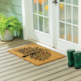 Evergreen Tree of Life Coir Doormat, 24"x36" Large Front Door Mat, Outdoor Indoor Entrance Rug, Non-Slip Welcome Mat for Porch Patio, Housewarming Gift (Multi-Color Birds, 24"x36")