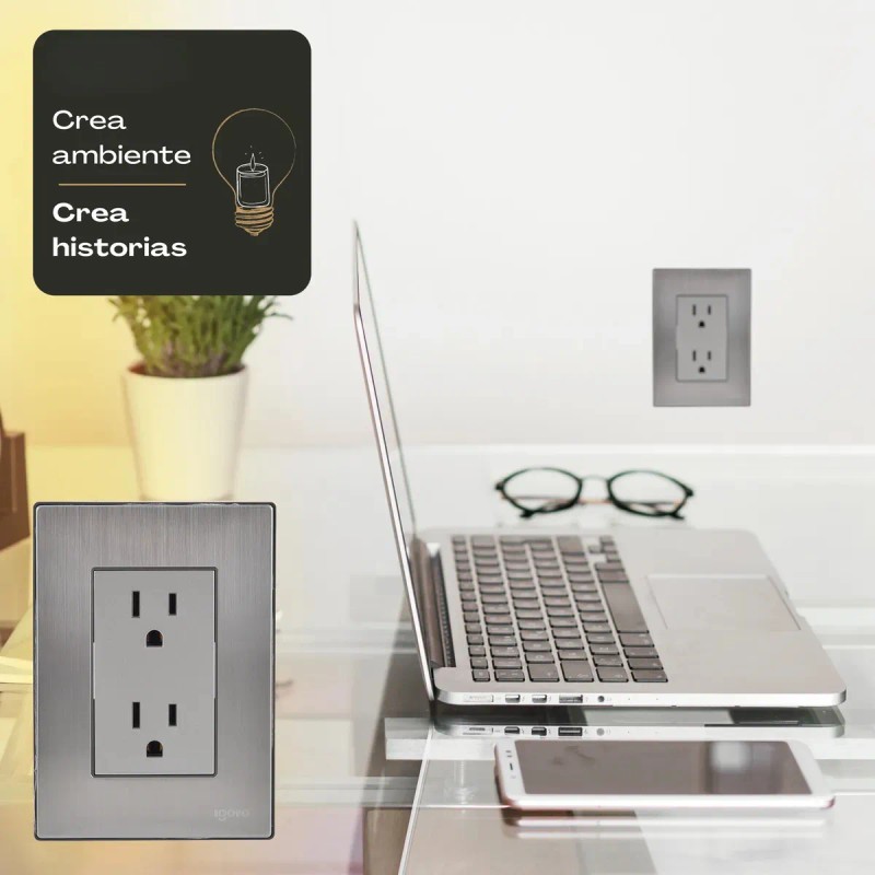 Placa Armada Inox Con Contacto Dúplex Acero Inoxidable 2 Pzs