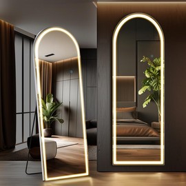SweetDreamy House  full length mirror Standing Mirror with LED Lights, Lighted Floor Mirror with Stand, w/Dimming & 3 Color Lighting, Wall Mirror Full Length Aluminum Alloy Thin Frame - Color: LED-rect, Size: 20*63inch