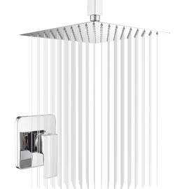 Ceiling Shower System Shower Faucet GGStudy Bathroom Luxury Rain Mixer Shower Combo Set Rainfall Shower Head System 10 Inch Polished Chrome with Valve and Trim