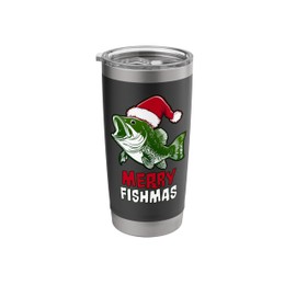 Merry Fishmas Funny Christmas Fish Holiday Fishing Santa Hat Stainless Steel Insulated Tumbler