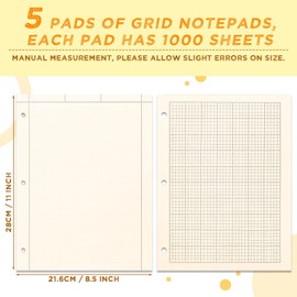 Zhanmai 5 Pads Engineering Computation Pad 5 Squares Per Inch 8.5" x 11" Engineering Graph Paper Notepad 100 Sheets Per Pad,3 Hole Punched (Beige, Brown)