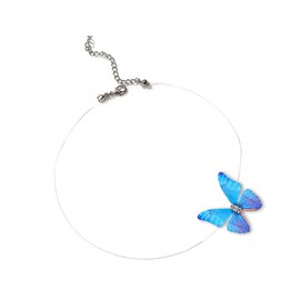 xdlhghe Invisible Necklace for Women Butterfly Cubic Zirconia Clear Purple Blue Yellow Rhinestone Jewelry Gift (Blue Butterfly)