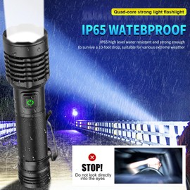 Chasinglee LED Torch, 500,000 Lumens Super Bright LED Torch - Adjustable Focus, IP65 Waterproof, Powerful Long-Lasting Handheld Flashlight for Power Cuts, Camping, Hiking, Emergencies, etc.