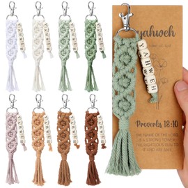 Sureio 8 Set Easter Christian Yahweh Keychains for Women Yahweh Christian Bookmarks with Inspirational Bible Verses Boho Easter Macrame Keychain Bible Verse Gift Study Gifts for Youth Women Men
