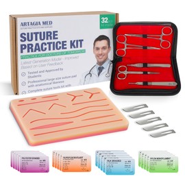 ARTAGIA Suture Practice Kit for Medical Students | 32-Piece Complete Set with Large Suturing Pad, 5-Piece Tool Kit, Pre-Cut Wounds & Multi-Type Suture Threads | Ideal for Training & Demonstration