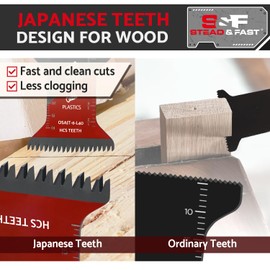 S&F STEAD & FAST 6 PCS Extra-Long Oscillating Tool Blades for Wood, Japanese Teeth Curved Edge, Oscillating Saw Blades for Wood, Plastic, Universal Fit for Quick Release
