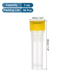 PATIKIL 1mL Plastic Test Tubes 36pcs Freezing Test Tubes Graduate Vial Container Storage Screw Cap for Lab Science Yellow Clear