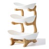 Liywall - 3 Tier Ceramic Fruit Bowl With Bamboo Wood