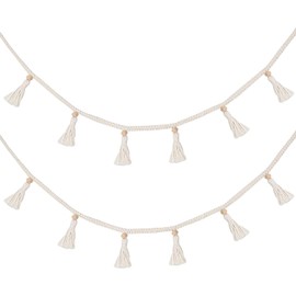 GOODCHANCEUK Macrame Tassel Garland, 2 Pieces, Woven Tassel with Beads, Basket, Decorative Wall Hanging for Bedroom, Nursery, Baby Nursery 90 cm