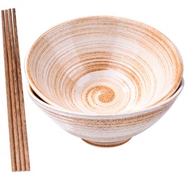 BOSILI 8.18 Inch Ceramic Ramen Bowl Set with Chopsticks Set of 2 Japanese Soup Bowls Noodle Bowls Wonton Bowls (BY)