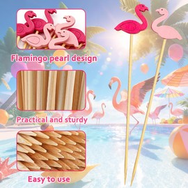 100 Pcs Flamingo Cocktail Picks, 4.7inch Toothpicks for Appetizers, Bamboo Skewers Sticks Food Picks for Fruit Sandwich Charcuterie, for Flamingo Decor Pink Flamingo Party Decorations Supplies