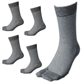 Hayashi KM777 Men's Socks with Fingers, Military Feet, Refreshing, Comfortable Mesh Socks, Made of High Quality Combed Cotton Yarn, Soft, 2 Toes, Safety Shoes, Tabi Socks, For Work, Gray, 5 Pairs Set,