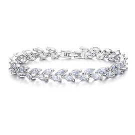 EVER FAITH Wedding Bracelets for Brides, White Gold Plated Rhinestone Cubic Zirconia Bridal 2 Layers Small Leaf Roman Bracelet for Women Prom