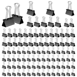 Mesybveo Pack of 100 Foldback Clips, 15 mm / 19 mm / 25 mm / 32 mm Paper Clips, Metal Binder Clips, Binder Clips for Office Supplies, Stationery Paper (Black)