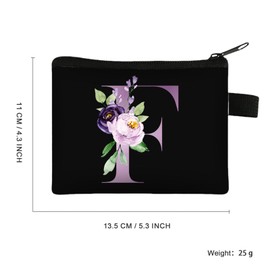 FAVORTALK Small Coin Purse with Zip Mini Coin Purses Boy Girl Floral Coin Bags Soft Velvet Coin Wallets with Zipper Initial Change Pocket for Women Black Mini Purses - 43408