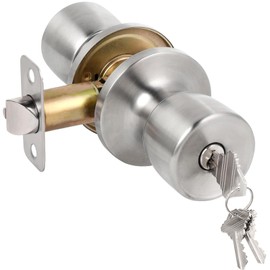 HOSOM Door Knob with Lock and Key, Keyed Entry Door Knob, Exterior and Interior Door Lock for Front Door Commercial and Residential Area, Entry Door Handle for Bedroom and Bathroom, Satin Nickel